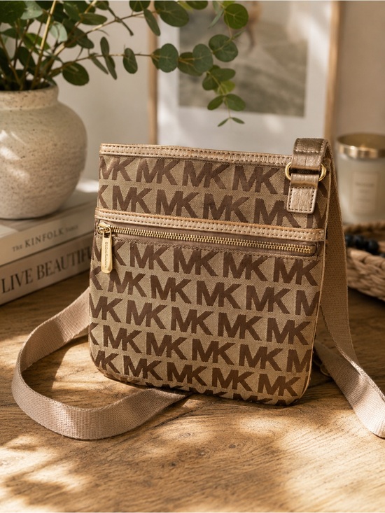 Michael Kors Other - Michael Kors Beige and Brown MK Logo Messenger Bag
